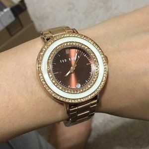 Ted Baker "Vintage Glam" Rose-Gold Tone Stainless Steel Watch, Rhinestone accent